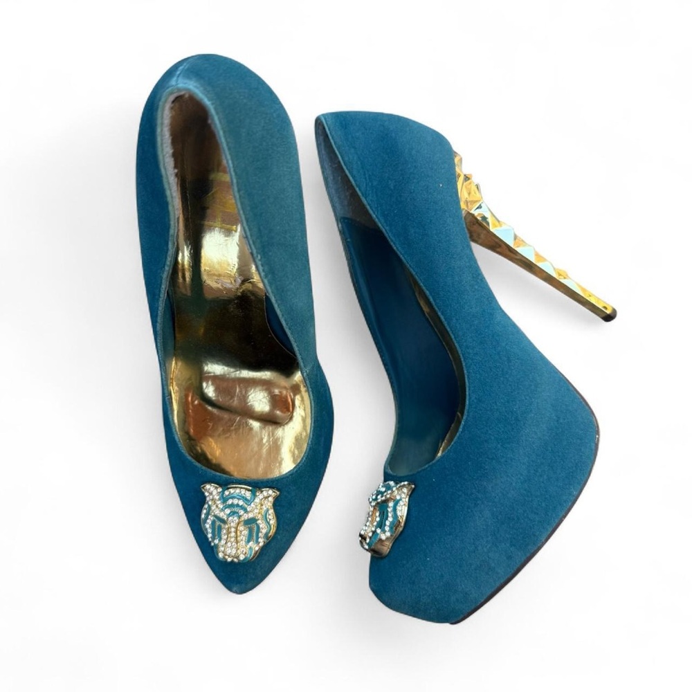 FRH Teal Heels with Gold Detailing